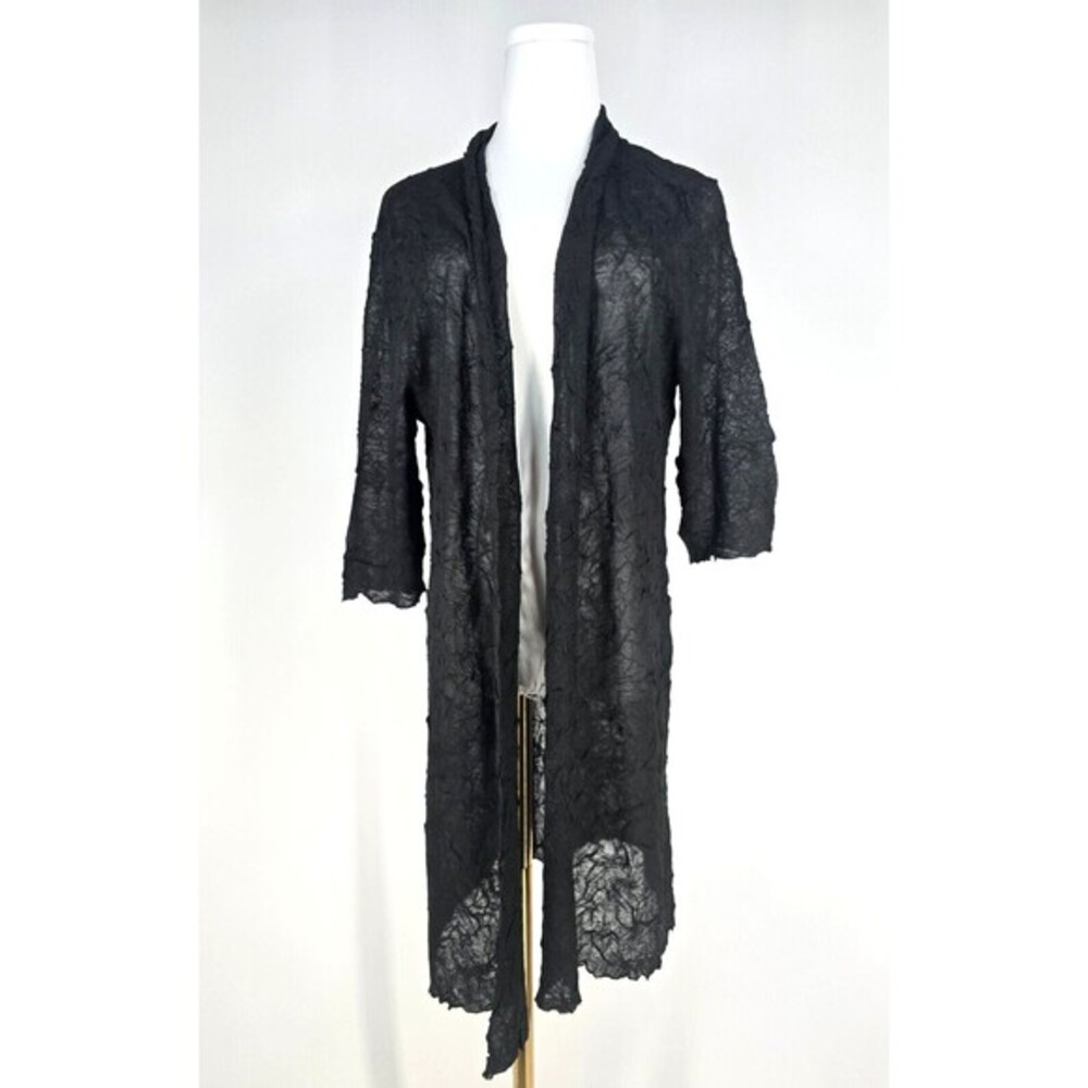EILEEN FISHER Open Cardigan Cover Tunic Length Black Semi Sheer M Medium‎